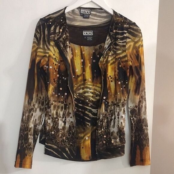 Two Piece- Berek Women's Size Small Matching Abstract Sequin Zip Jacket and Tank - Picture 3 of 16